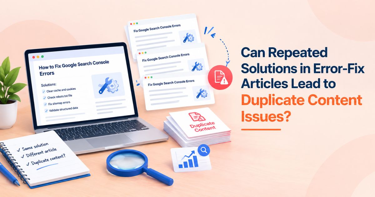 Can Repeated Solutions in Error-Fix Articles Lead to Duplicate Content Issues?